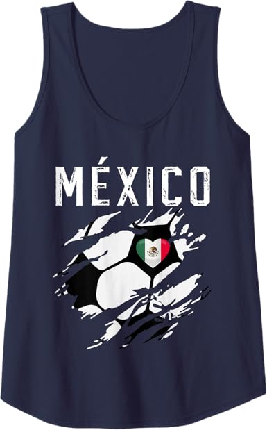 Mexico Retro Vintage Soccer Fan Women Tank Top with Mexican Flag Heart Design
