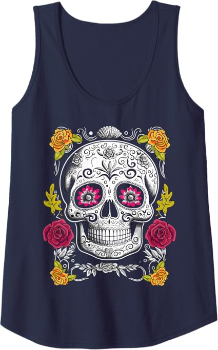 Sugar Skull Tank Top – Mexican Day of the Dead Shirt for Men & Women