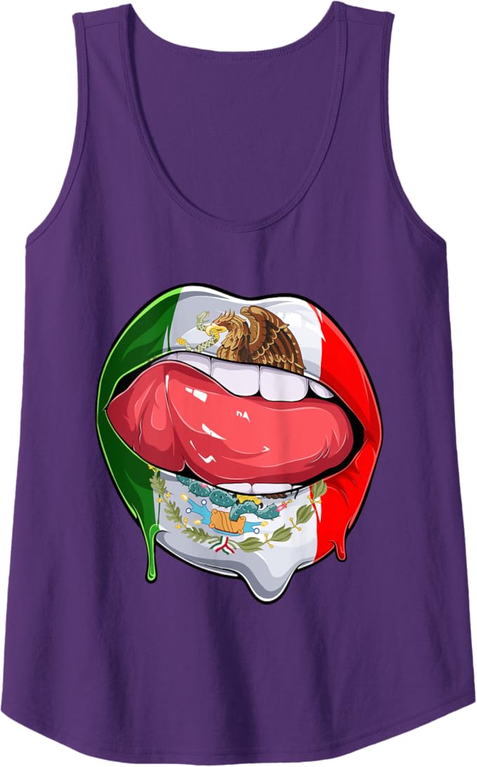 Creative Mexican Flag Women Tank Top: Lips Design