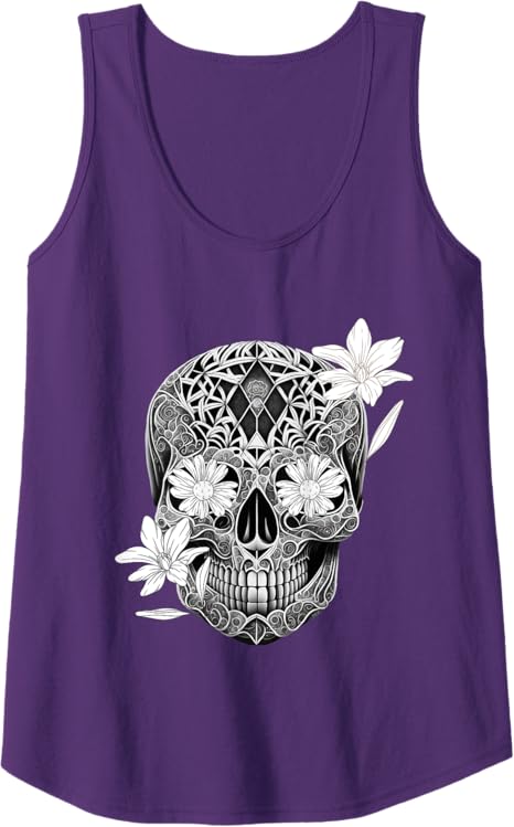 Flower Sugar Skull Women Tank Top – Mexico Dia De Los Muertos Shirt