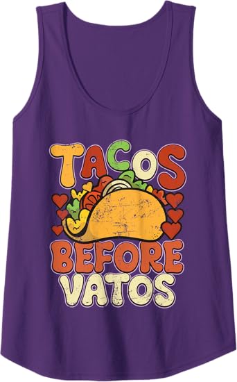 Tacos Before Vatos Funny Vintage Mexican Chicano Tank Top - Retro Style Shirt for Women