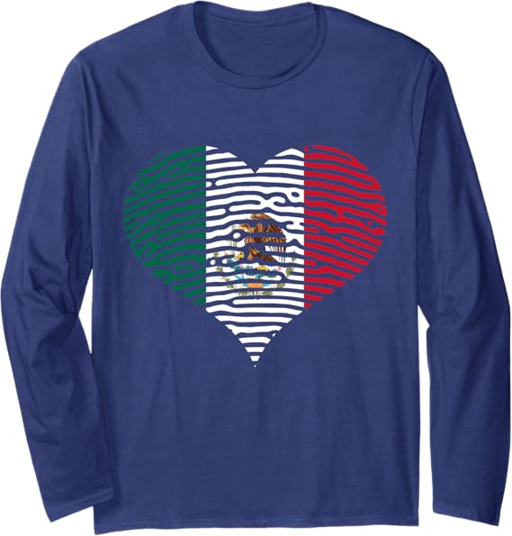 DNA Mexican Bandera Corazón Heart Mexican Flag Long Sleeve T-Shirt