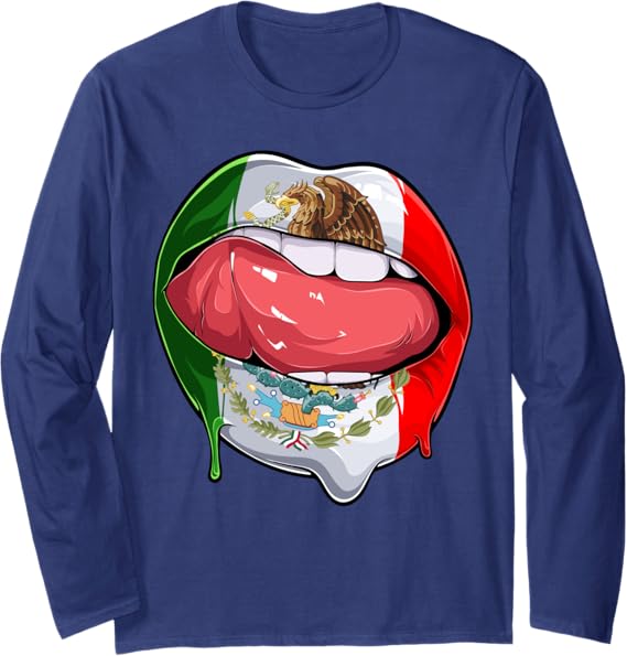 Mexico Flag Lips Long Sleeve T-Shirt - Mexican Bandera Como Labios Design
