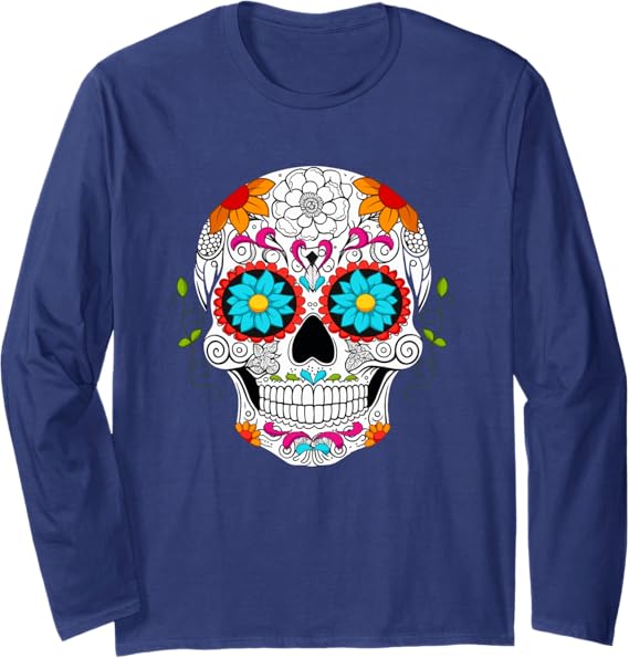 Colorful Calaveras de Azucar Mexican Día de los Muertos Long Sleeve T-Shirt