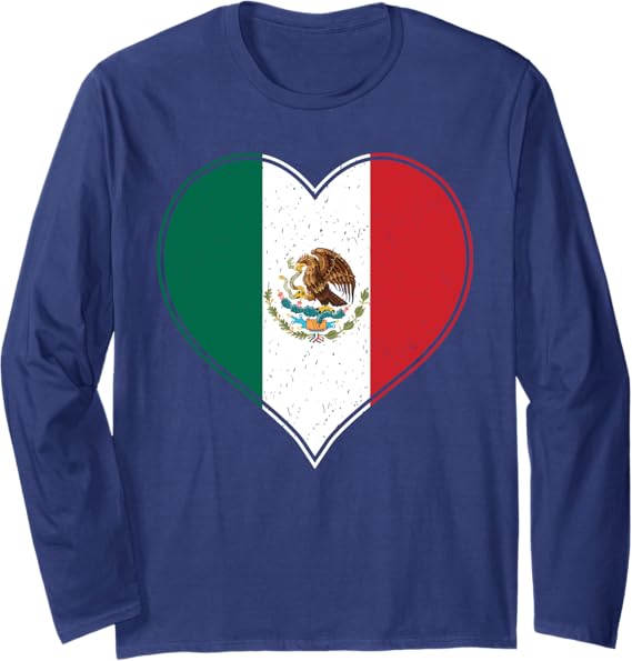 Corazon Mexicano Mexican Flag Long Sleeve T-Shirt - Stylish Bandera de México Design