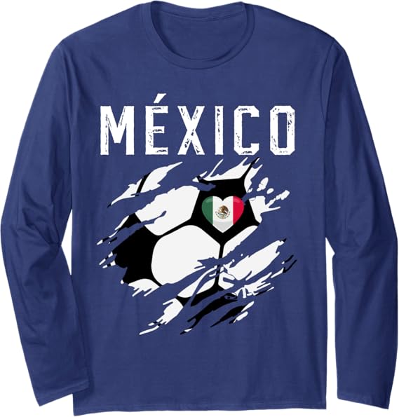 Mexico Retro Vintage Soccer Fan Long Sleeve T-Shirt with Mexican Flag Heart