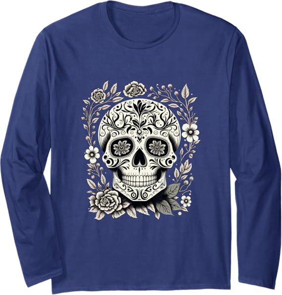Mexico Holiday Día de los Muertos Sugar Skull Long Sleeve T-Shirt