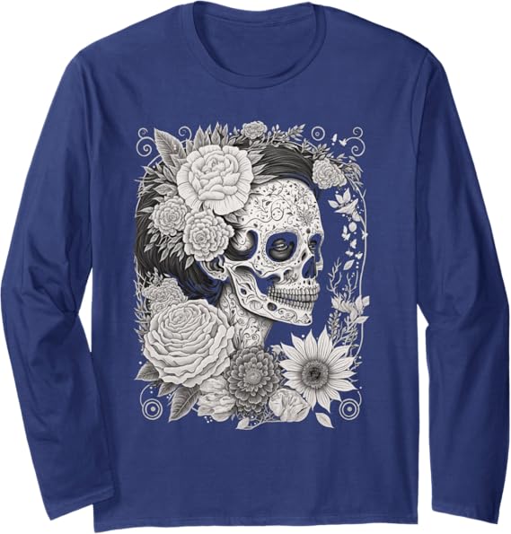 Dia De Los Muertos Catrina Sugar Skull Calaveras Mexico Long Sleeve T-Shirt