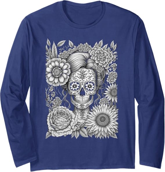 Creepy Calaveras Catrina Day of the Dead Long Sleeve T-Shirt – Mexican Holiday Shirt
