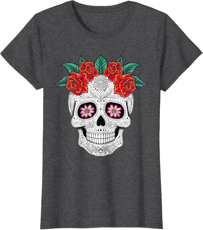 Day of the Dead Skull with Flowers - Mexican Holiday Women T-Shirt