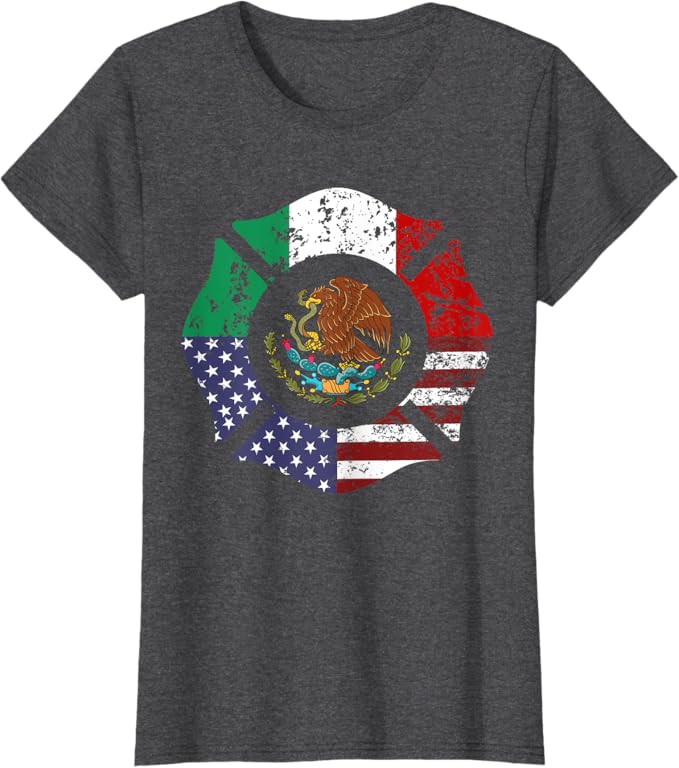 USA & Mexico Flag Women T-Shirt - American & Mexican Escudo Nacional Design