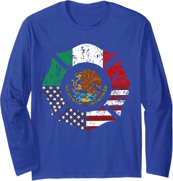 USA Mexico American Flag Escudo Nacional de México Long Sleeve T-Shirt