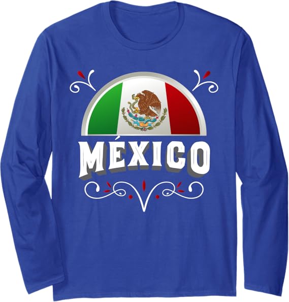 Mexico Bandera Flag Long Sleeve T-Shirt with Mexico Lettering