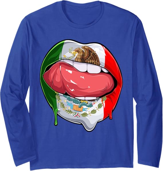 Mexico Flag Lips Long Sleeve T-Shirt - Mexican Bandera Como Labios Design