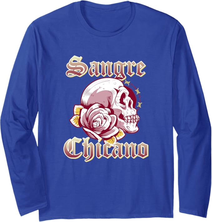 Vintage Retro Mexican Skull Hombre Long Sleeve T-Shirt - Sangre Chicano Design