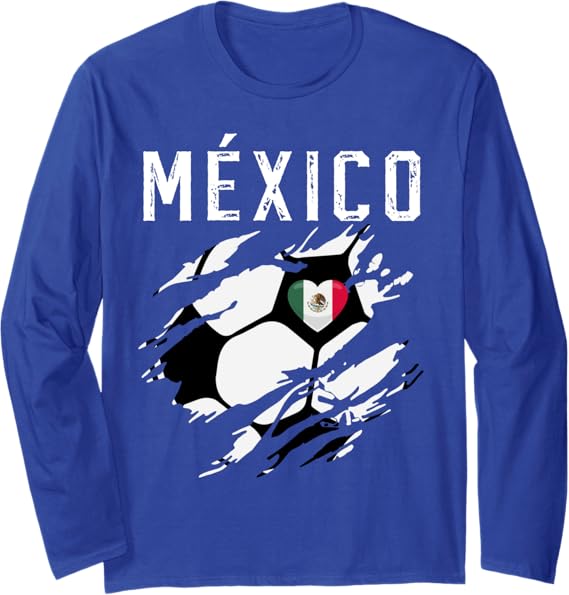Mexico Retro Vintage Soccer Fan Long Sleeve T-Shirt with Mexican Flag Heart
