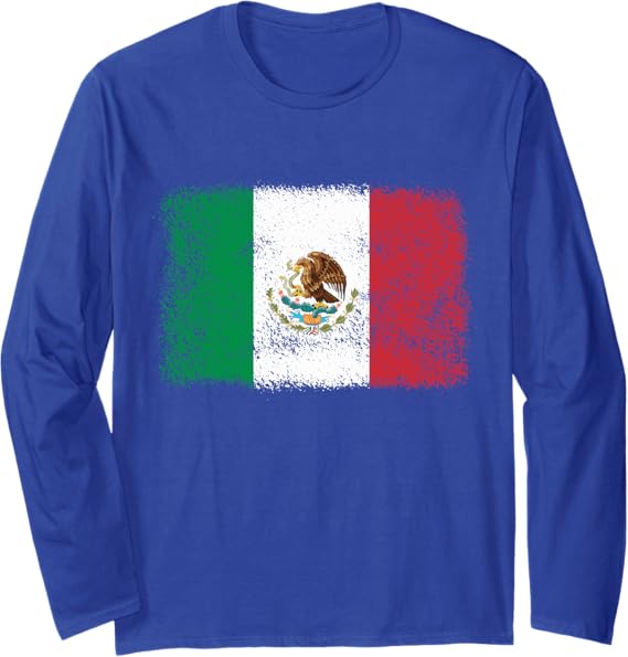 Retro Mexico Flag Long Sleeve T-Shirt - Mexican Bandera Pride Camiseta