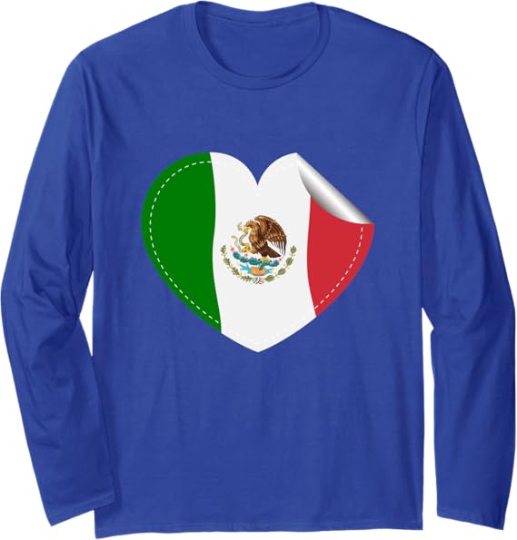 Mexico Flag Heart Design Long Sleeve T-Shirt - Bandera de México