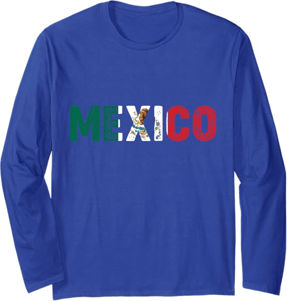Vintage Mexico Letters Mexican Flag Bandera Mexicana Long Sleeve T-Shirt