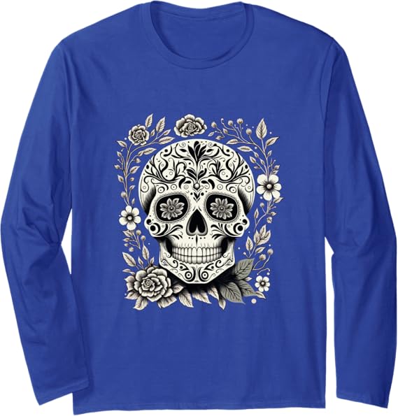 Mexico Holiday Día de los Muertos Sugar Skull Long Sleeve T-Shirt