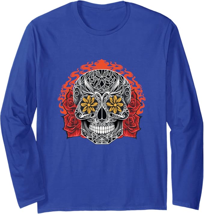 Day of the Dead Sugar Skull Calaveras Long Sleeve T-Shirt - Mexican Holiday Apparel