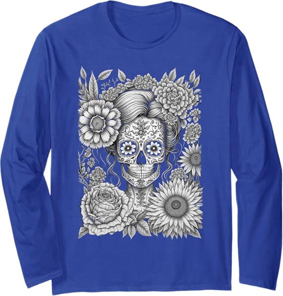 Creepy Calaveras Catrina Day of the Dead Long Sleeve T-Shirt – Mexican Holiday Shirt