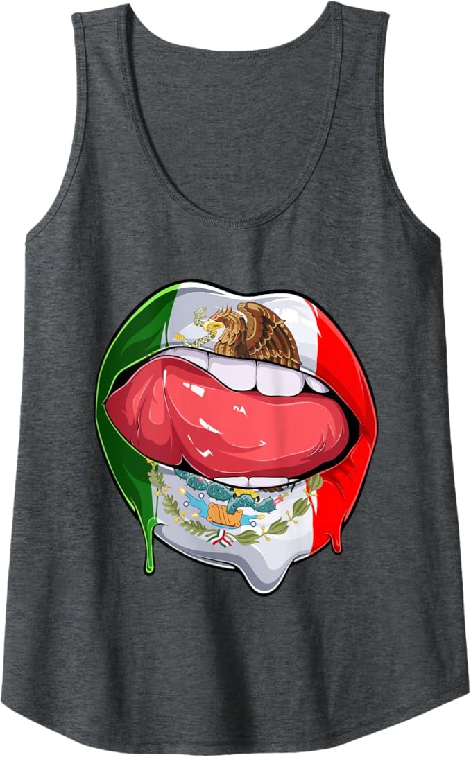 Creative Mexican Flag Women Tank Top: Lips Design