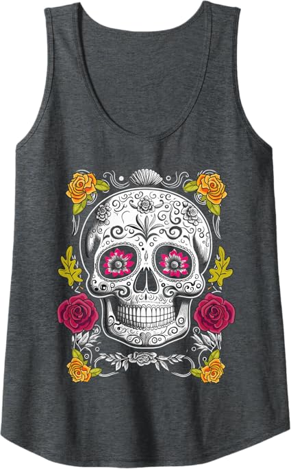 Sugar Skull Tank Top – Mexican Day of the Dead Shirt for Men & Women