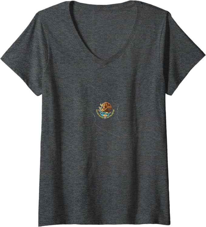 Women's Mexico Flag V-Neck Women T-Shirt - Escudo Nacional de México Map Mexican Pride Shirt