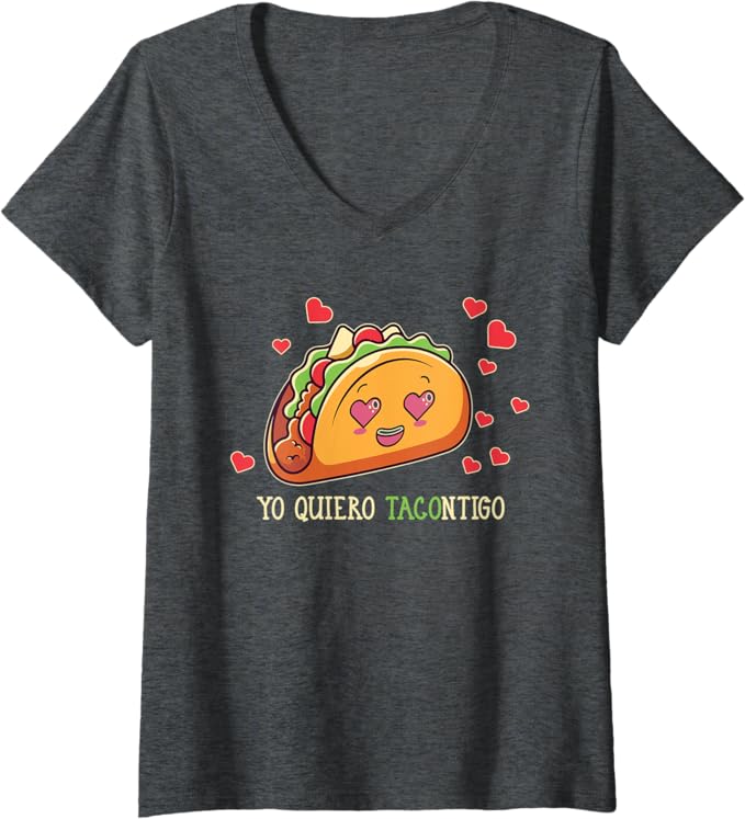 Women's Yo Quiero Tacontigo Funny Taco Latina Mexicana V-Neck Women T-Shirt