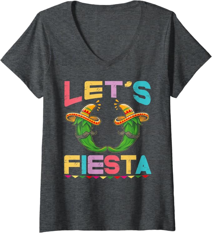 Womens Mexican Cinco De Mayo Party V-Neck T-Shirt - Let's Fiesta Design