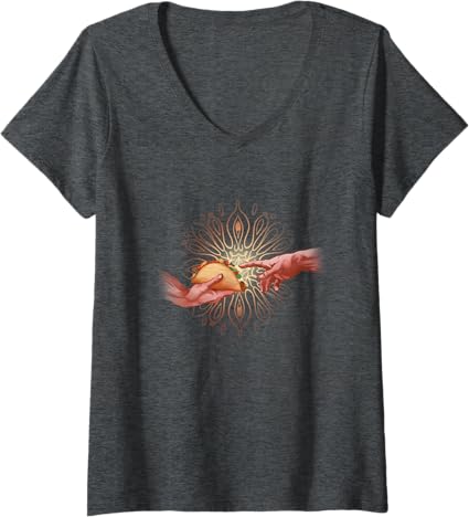 Funny Women's Taco Creation V-Neck T-Shirt | Mexican Chicano Art Design