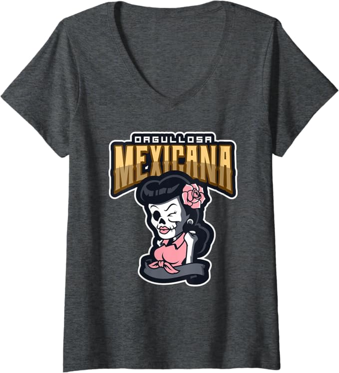Women's Orgullosa Mexicana Vintage Mexican Rockabilly Lowrider V-Neck Women T-Shirt - Retro Style