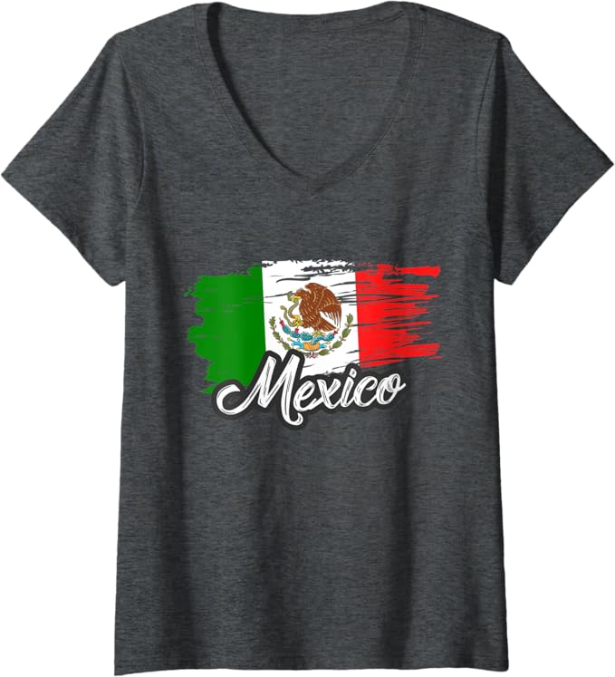 Women's Retro Mexican Flag Vintage Bandera Mexicana V-Neck Women T-Shirt – Stylish & Comfortable Mexican Pride Tee