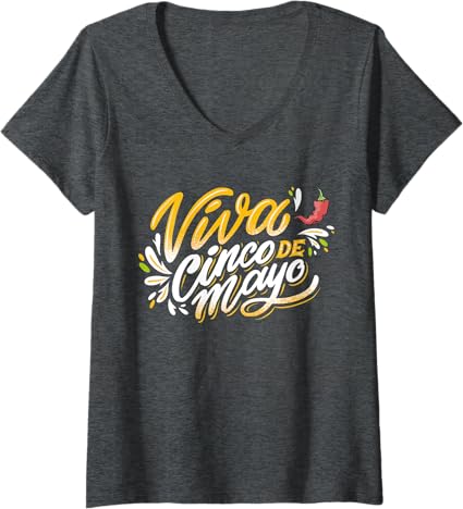 Women's Viva Cinco De Mayo V-Neck T-Shirt - Mexican Party Shirt for Cinco De Mayo Celebration