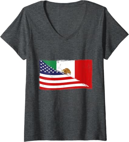 Women's Vintage Bandera Mexicana Mexico Flag V-Neck T-Shirt