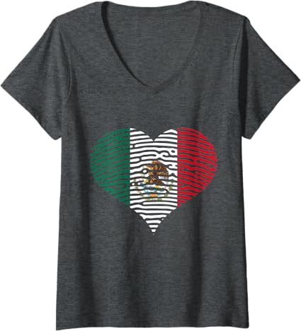 Women's Mexican Flag Heart DNA Bandera V-Neck T-Shirt