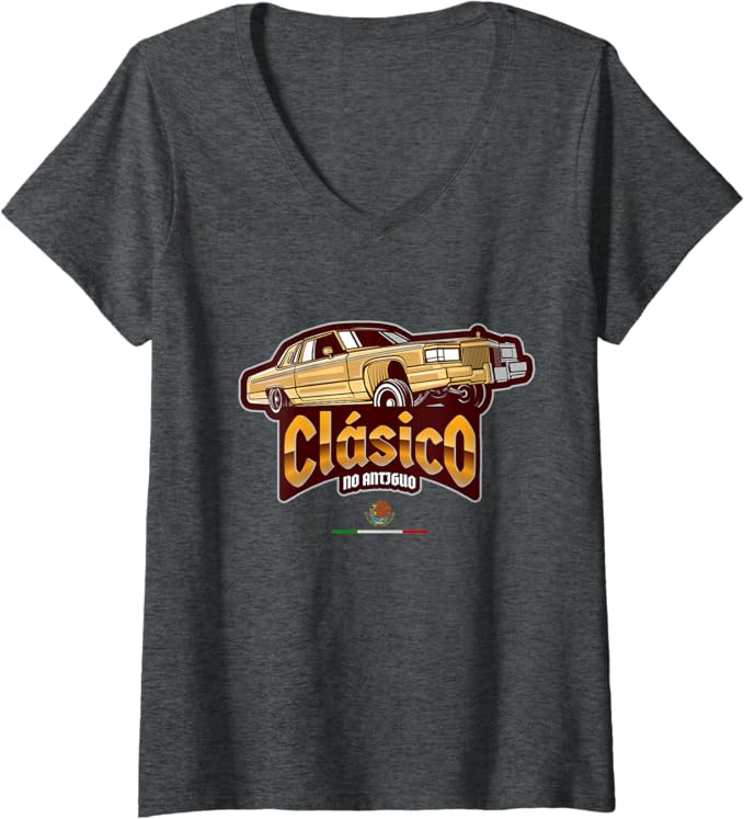 Women's Clásico No Antiguo Lowrider Mexican Chicano Hombre V-Neck Women T-Shirt - Vintage Style