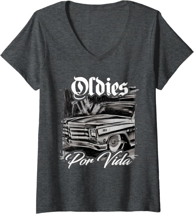 Women's Oldies Por Vida Vintage Car Lowrider Mexican Chicano V-Neck Women T-Shirt