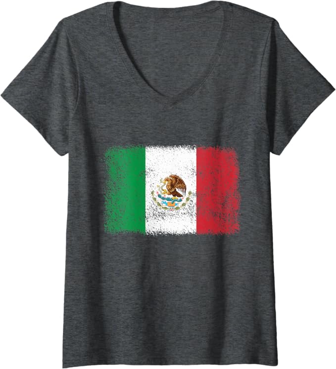 Women's Retro Mexico Flag V-Neck Women T-Shirt – Mexican Bandera Pride Camiseta