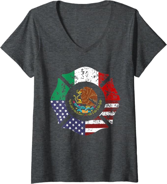 Women's USA Mexico Flag Escudo Nacional de México V-Neck Women T-Shirt