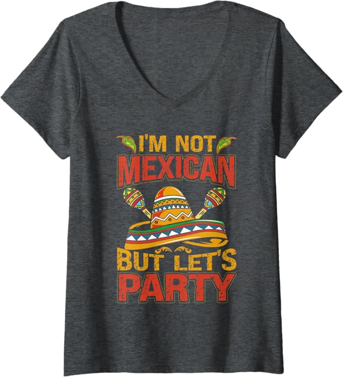 Womens Mexican Cinco De Mayo Party Sombrero V-Neck T-Shirt
