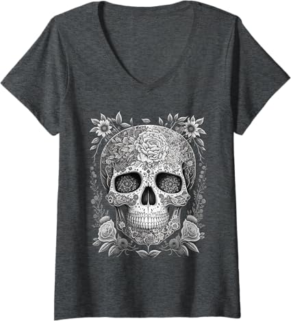 Women's Mexican Skull T-Shirt - Camisas de Calaveras V-Neck Tee