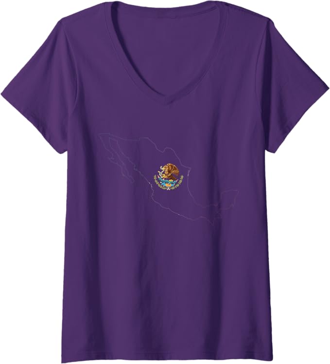 Women's Mexico Flag V-Neck Women T-Shirt - Escudo Nacional de México Map Mexican Pride Shirt