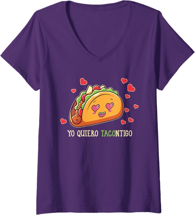 Women's Yo Quiero Tacontigo Funny Taco Latina Mexicana V-Neck Women T-Shirt