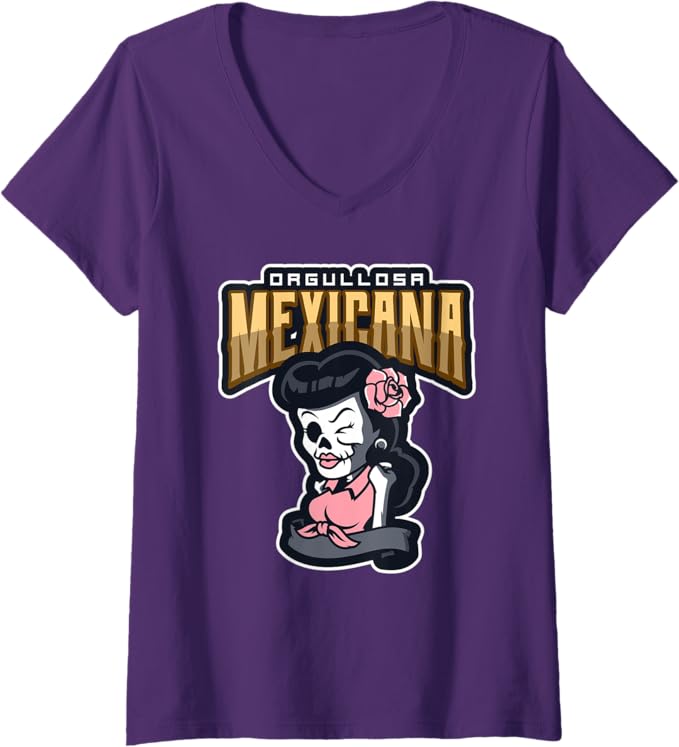 Women's Orgullosa Mexicana Vintage Mexican Rockabilly Lowrider V-Neck Women T-Shirt - Retro Style