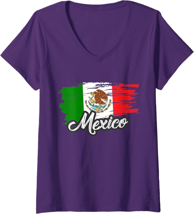 Women's Retro Mexican Flag Vintage Bandera Mexicana V-Neck Women T-Shirt – Stylish & Comfortable Mexican Pride Tee