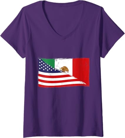 Women's Vintage Bandera Mexicana Mexico Flag V-Neck T-Shirt