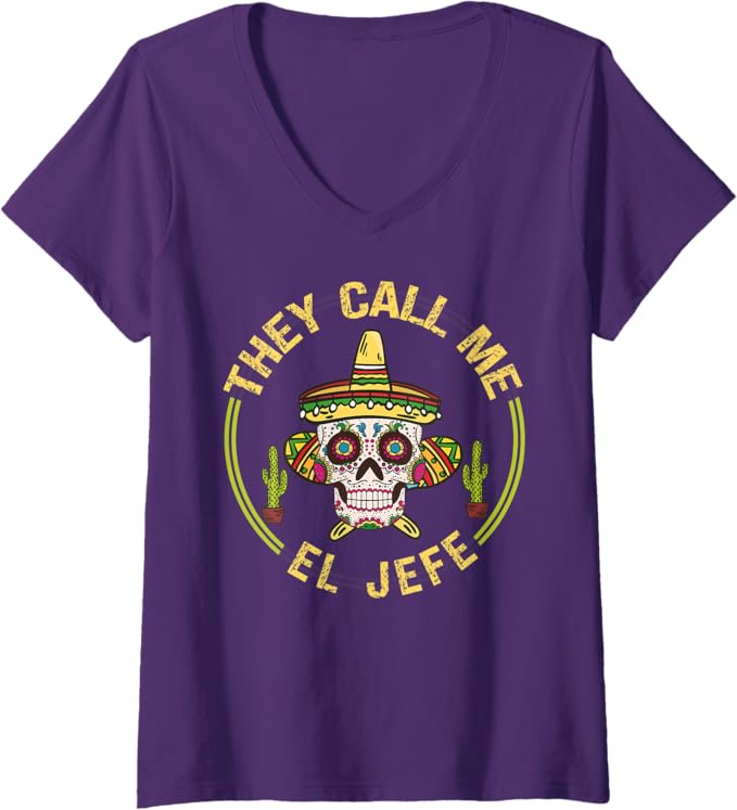 Womens Mexican Party Sombrero Skull V-Neck T-Shirt - Cinco De Mayo Style