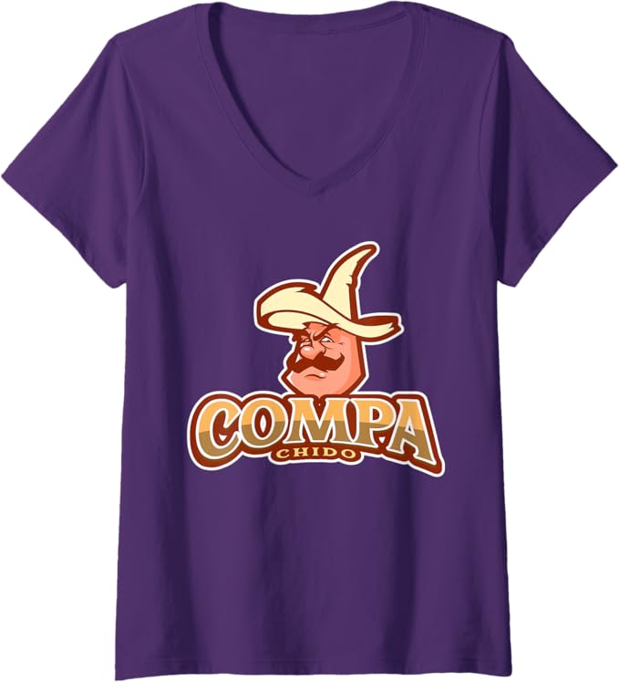 Women's Compa Chido Funny Mexican Chicano Sombrero V-Neck Women T-Shirt for Hombre